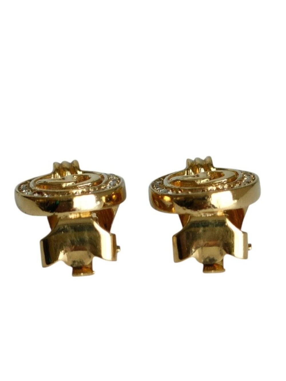 ★SOLD★ Dior CD Rhinestone Clip Earrings Gold - Picture 2 of 7